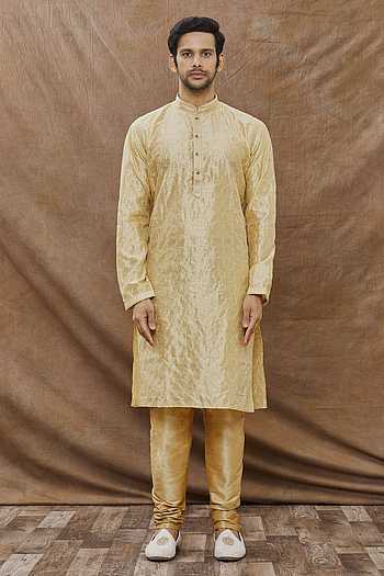Grey Silk Blend Geometric Embroidered Kurta Set