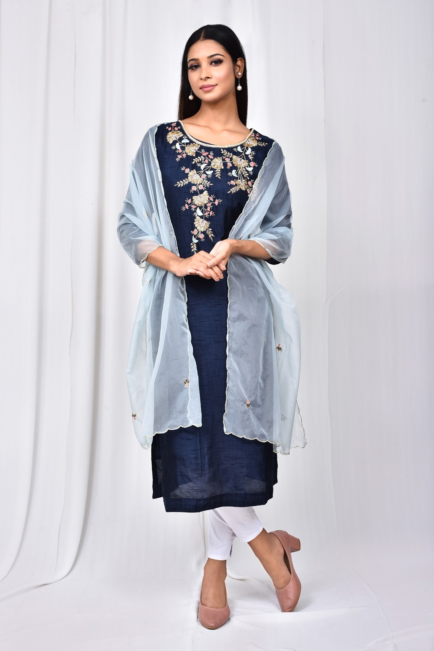 Buy Blue Floral Embroidered Kurta Set For Women by Naintara Bajaj ...