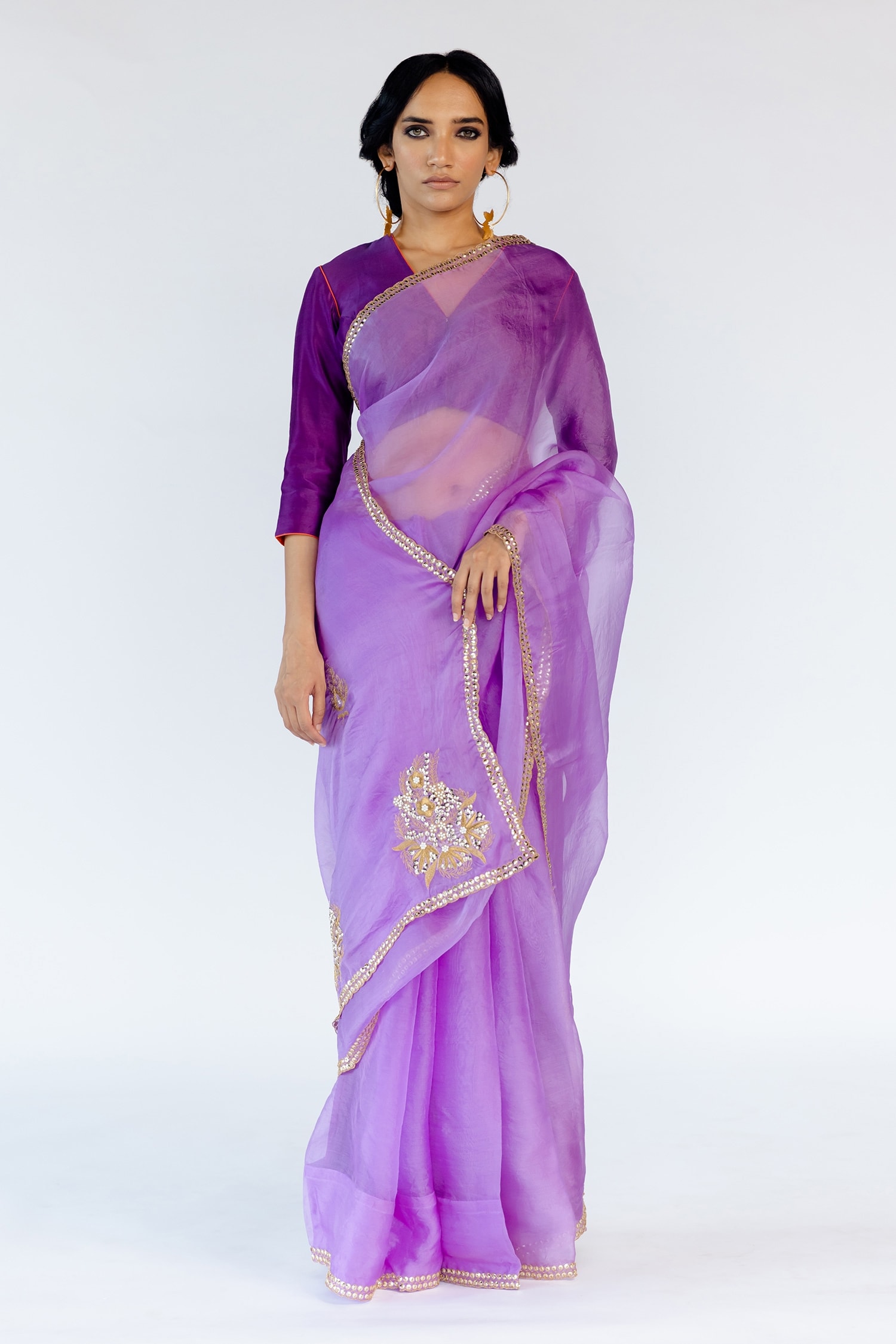 Buy Mimamsaa Purple Jina Organza Silk Embroidered Saree Online | Aza ...