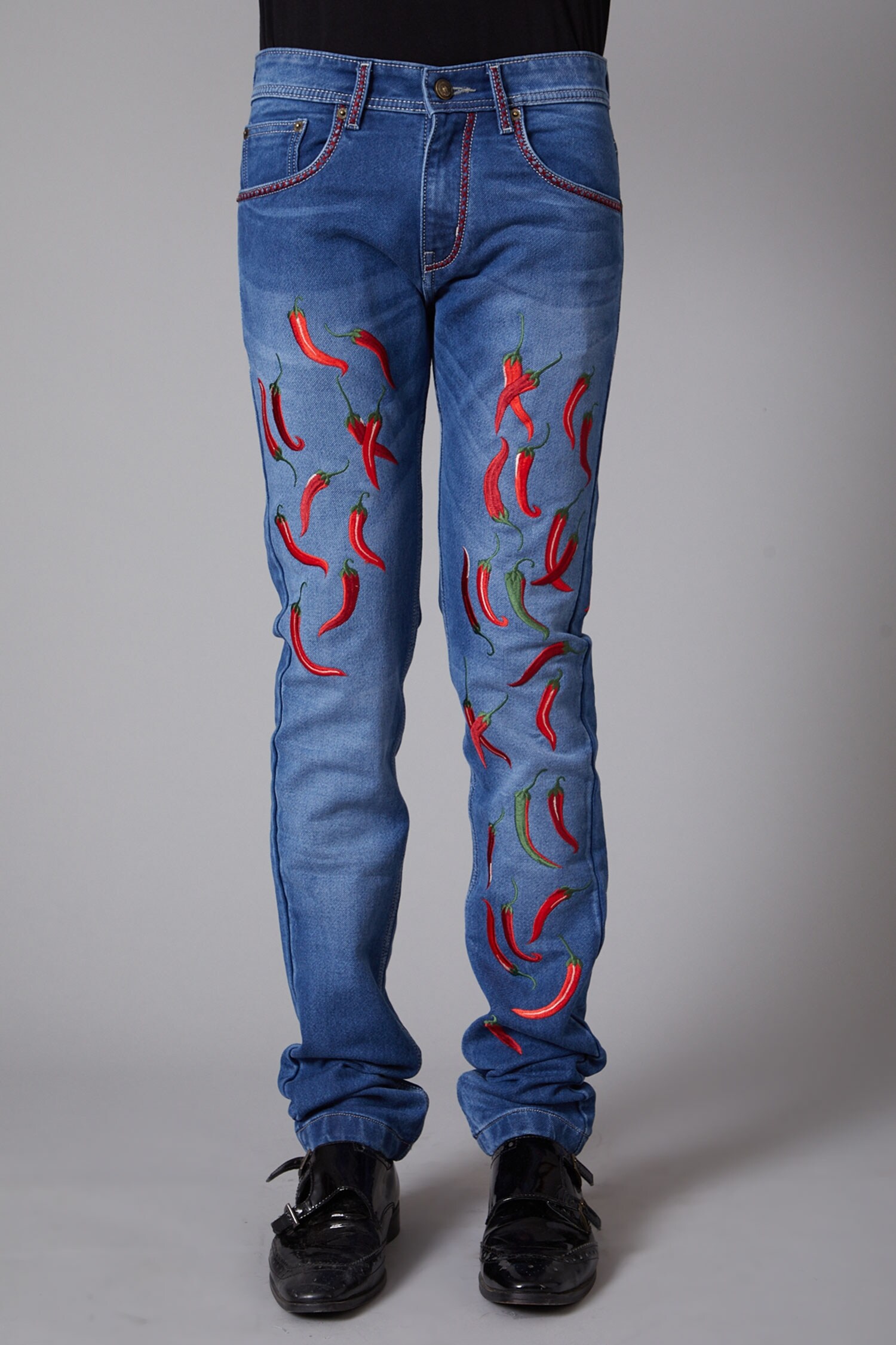 Single Red Color Relax Fit Jeans - Rohit Bal