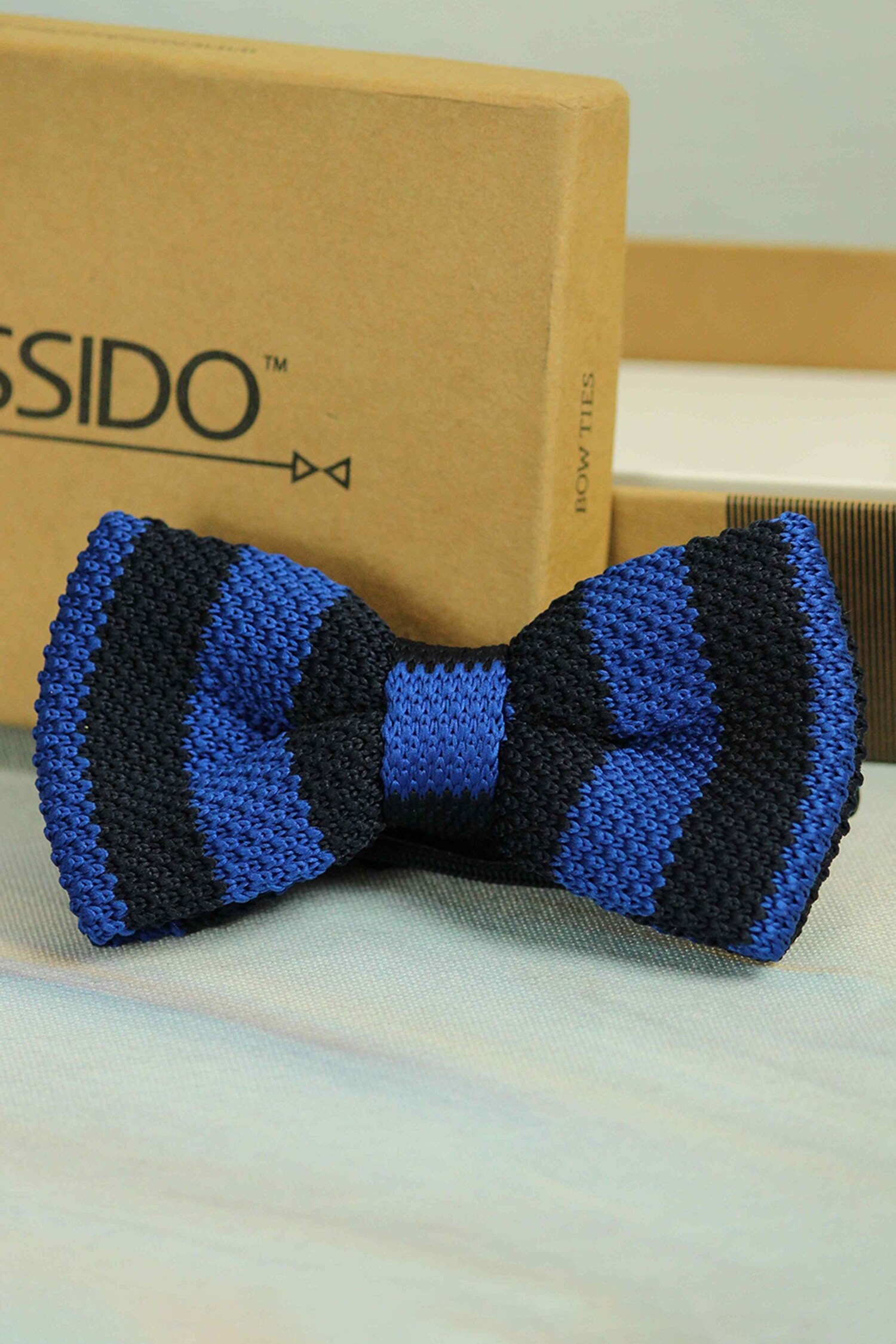 Tossido Blue Embroidered Striped Bow Tie