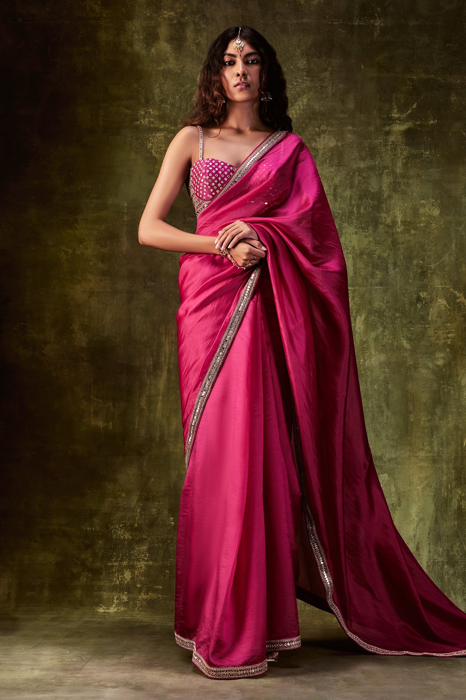 Punit Balana Pink Organza Silk Saree With Blouse