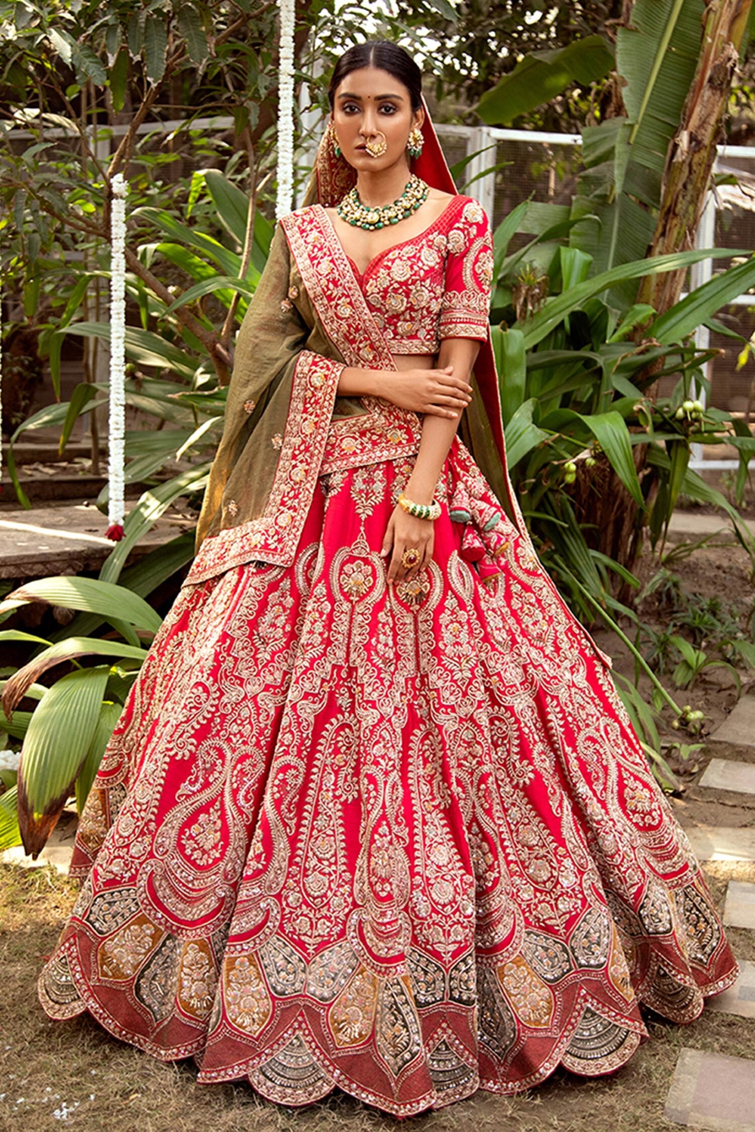 Yellow Chinon Georgette Pleated Lehenga with Handworked Long Blouse...