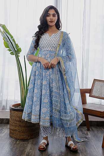 Pastel Blue Cotton Anarkali Pant main image 1