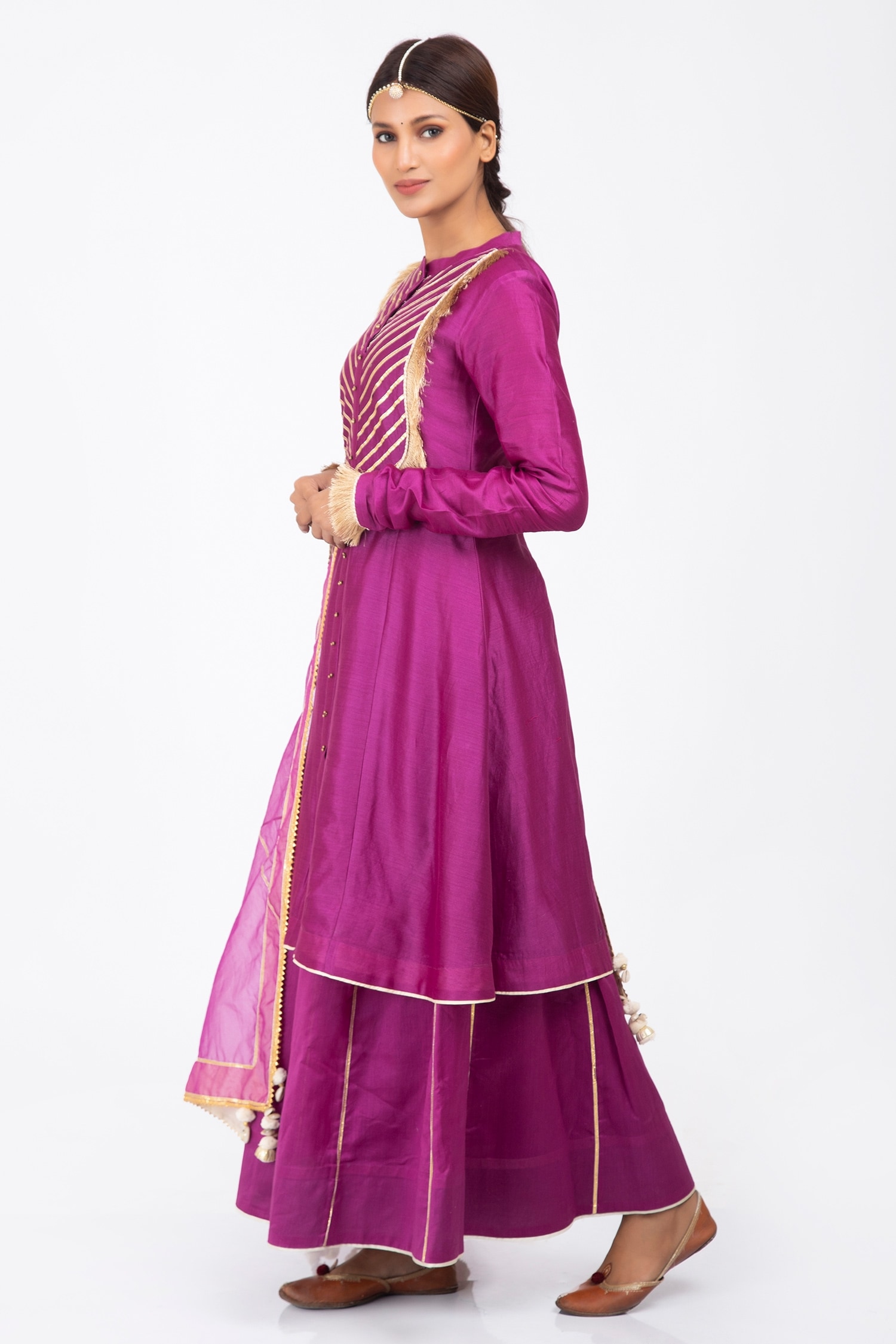 Buy Purple Silk Chanderi And Organza Embroidery Gota Anarkali Lehenga