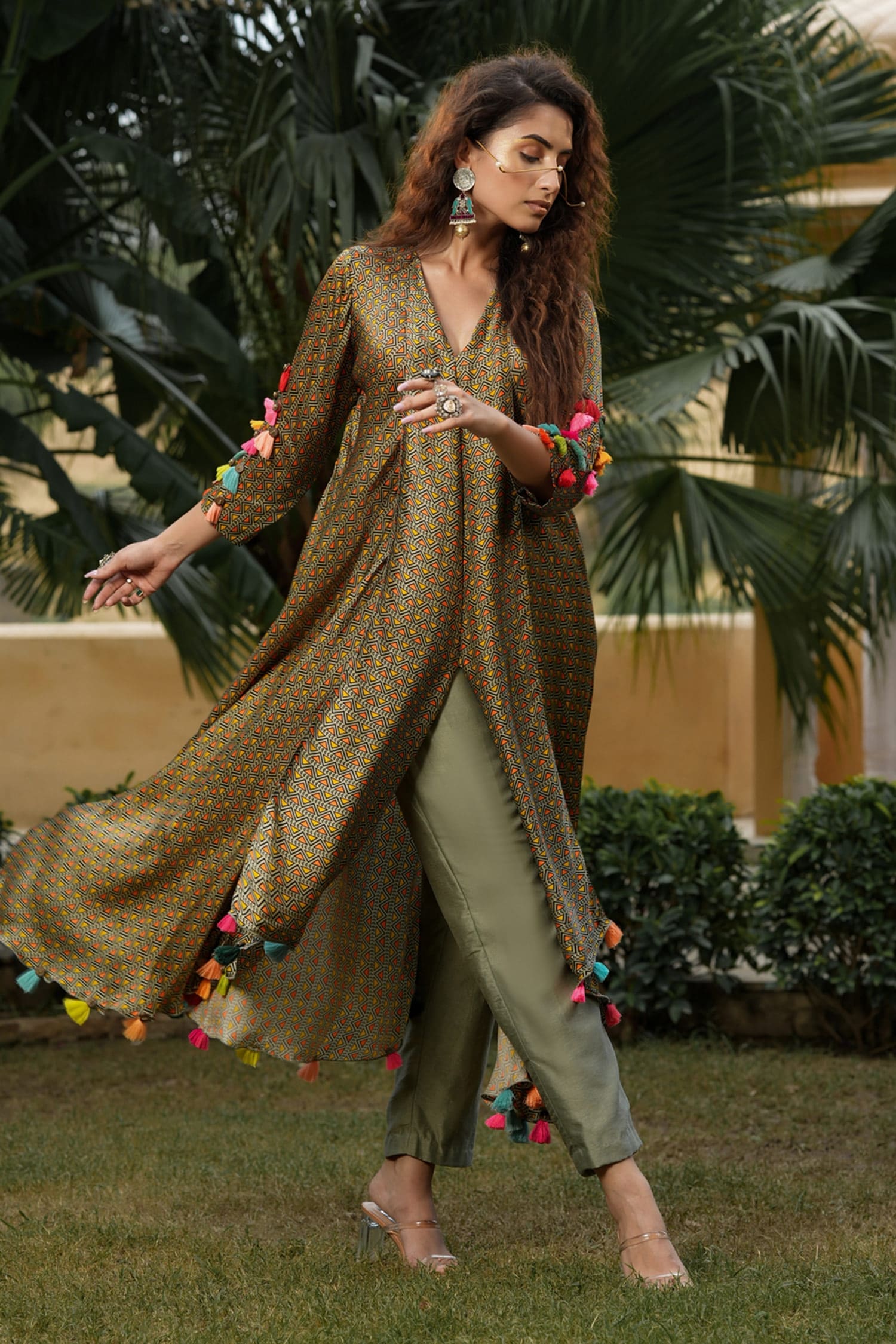 Buy Kaveri Blue Linen Tunic And Pant Set Online | Aza Fashions
