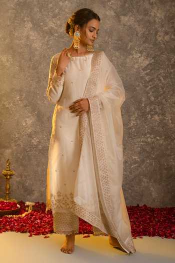 Grey Silk Jacket Kurta Set with Zari Work main image 0