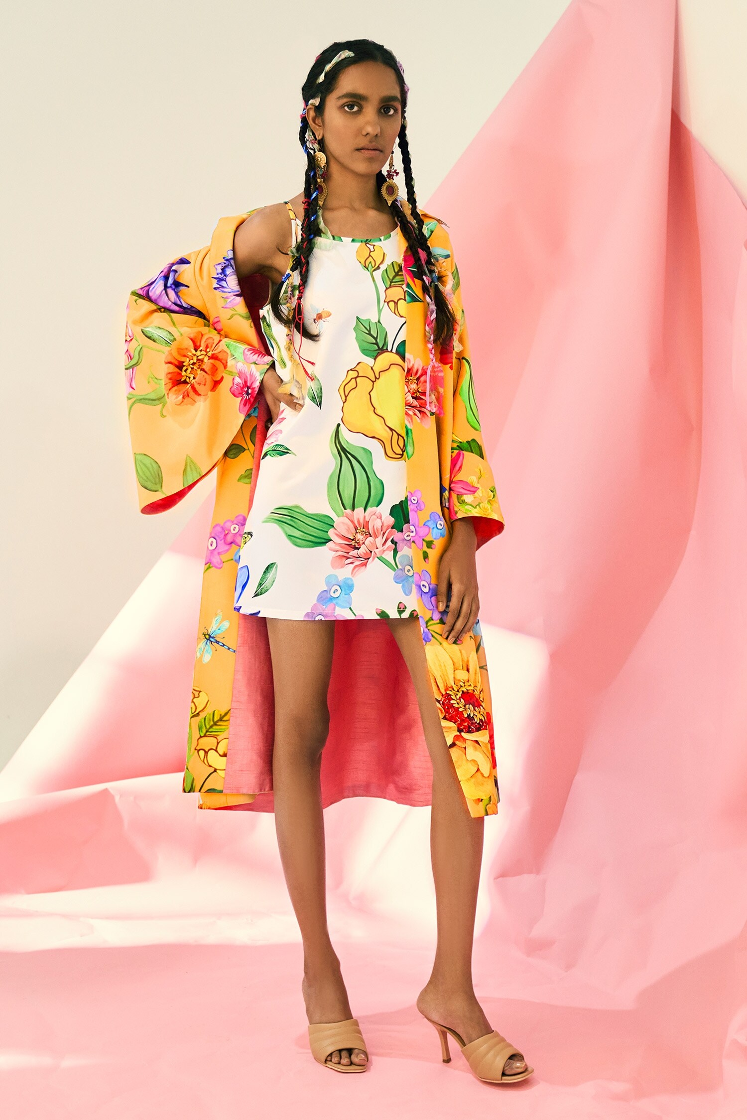 Buy Limerick by Abirr N' Nanki Ivory Hybrid Silk Floral Print Dress