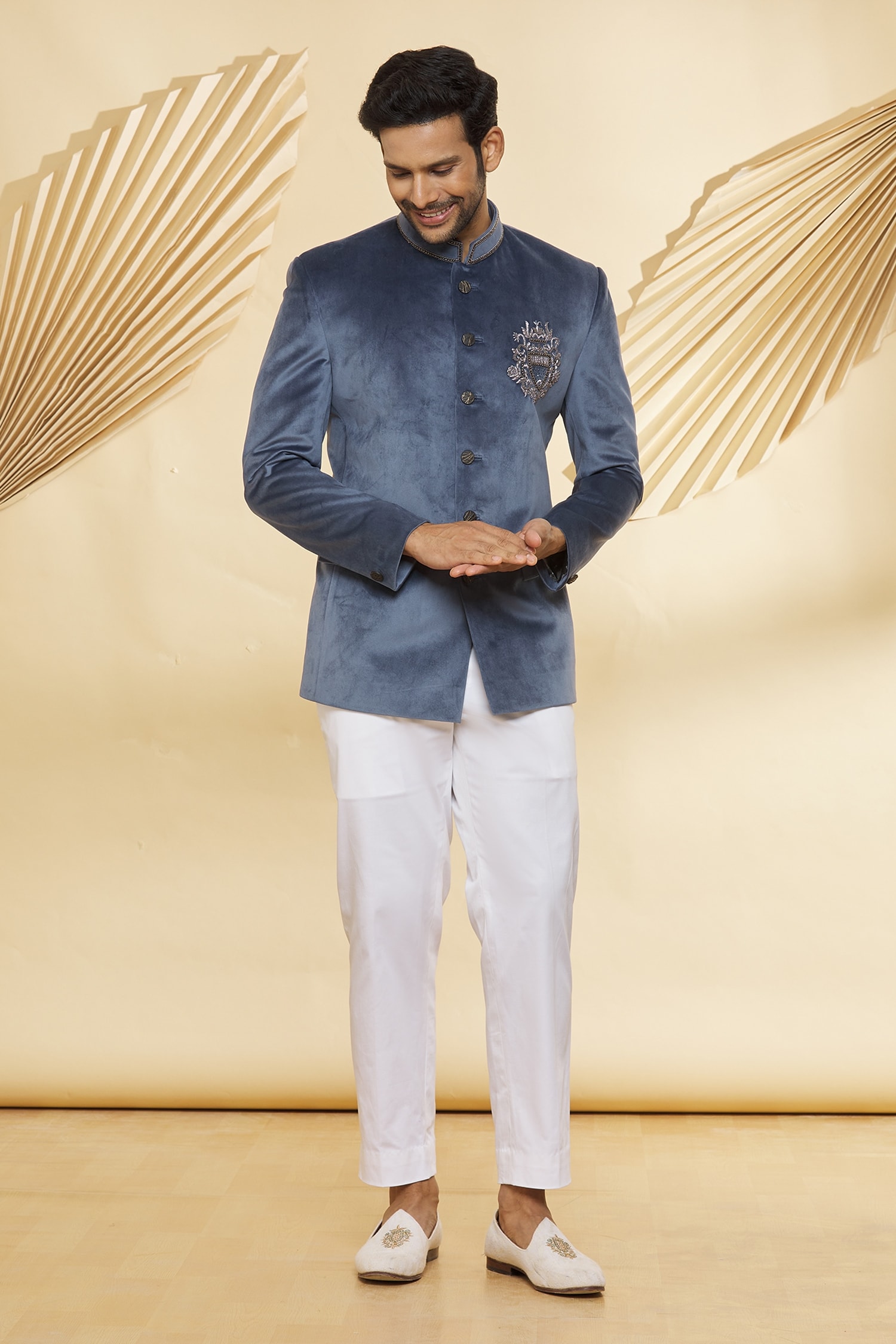 White Slim Fit Cotton Breeches w Side Button  Rohit Kamra Jaipur