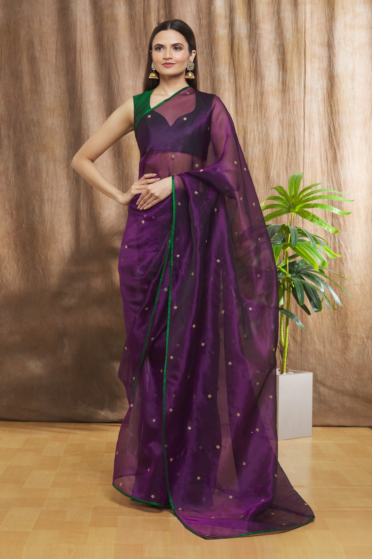 Shimai Jayachandra Purple Silk Organza Embroidery Floral Unseen Saree For Women