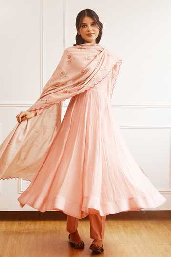 Juanita- Handwoven Chanderi duppata with Gold Zari – Old Rose