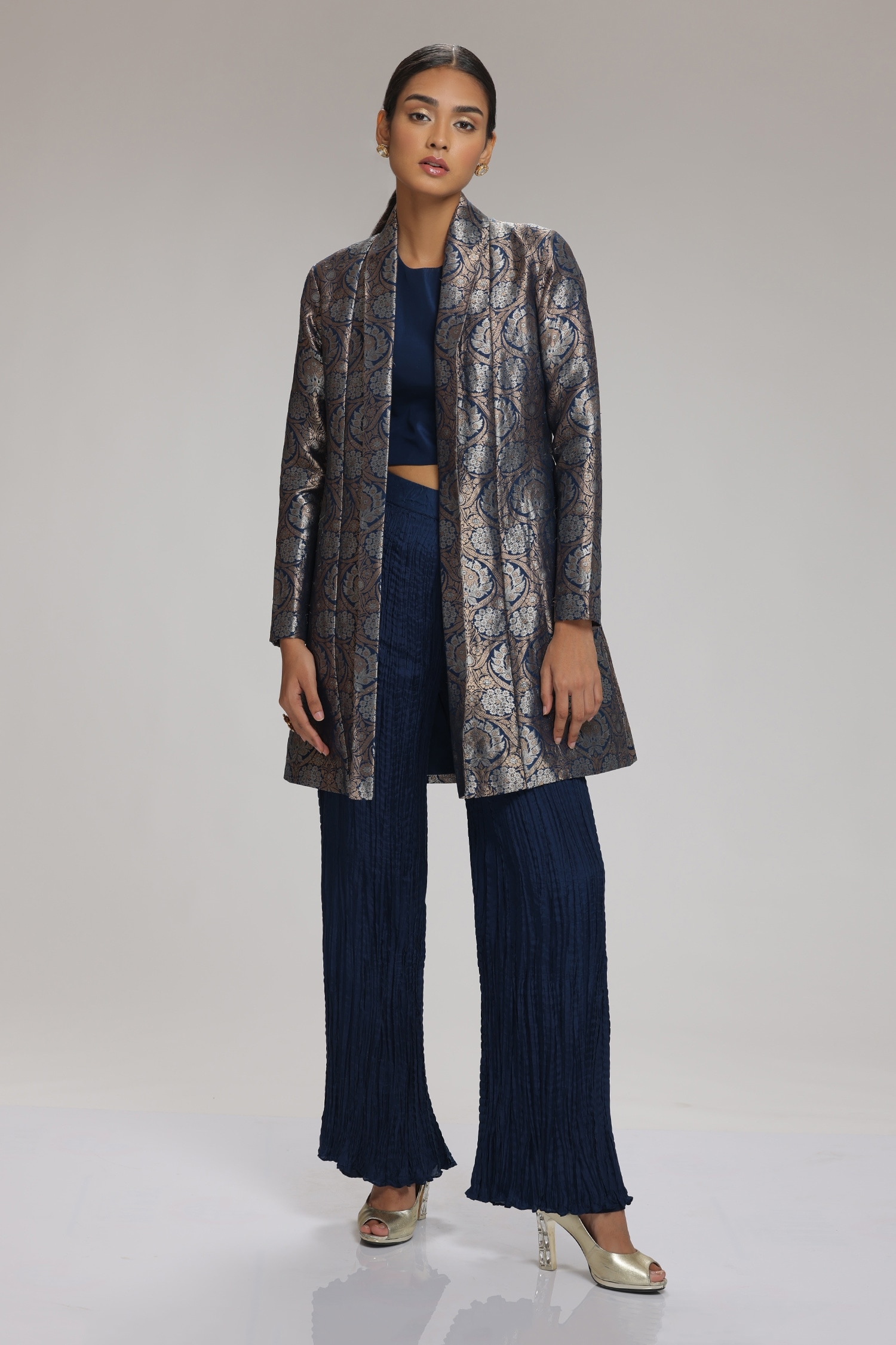 Buy Chhaya Mehrotra Blue Top Brocade Blazer And Pant Set Online | Aza ...