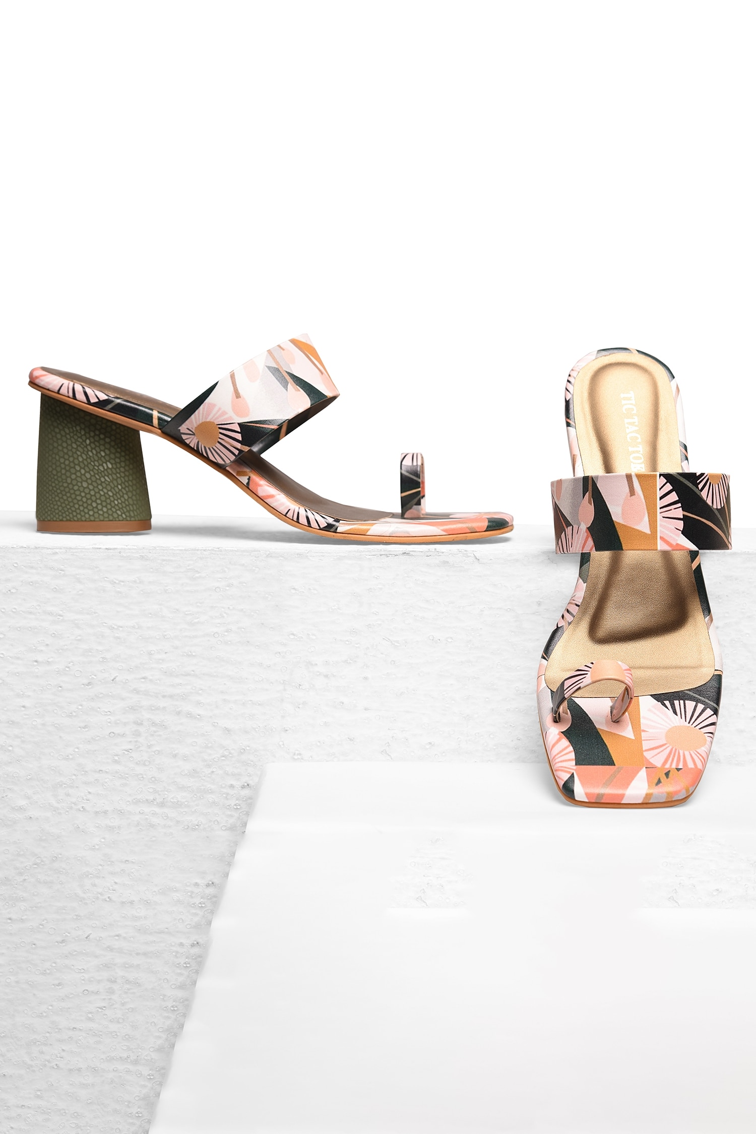 patterned block heels