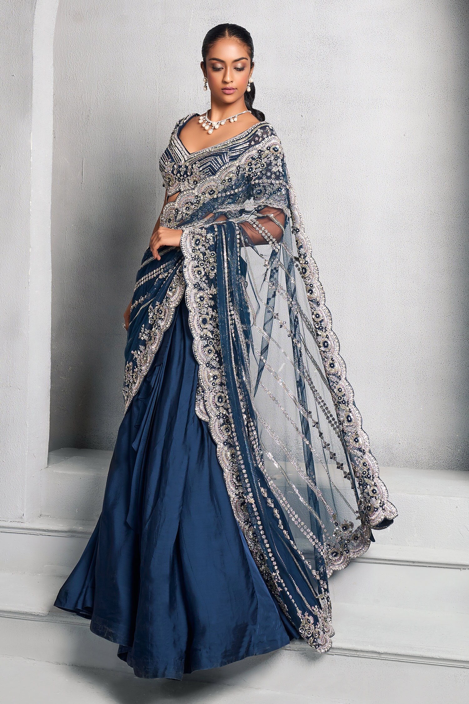 Buy Green Georgette Subh Shree Pre-draped Lehenga Saree With Blouse For  Women by Nidhika Shekhar Online at Aza Fashions.