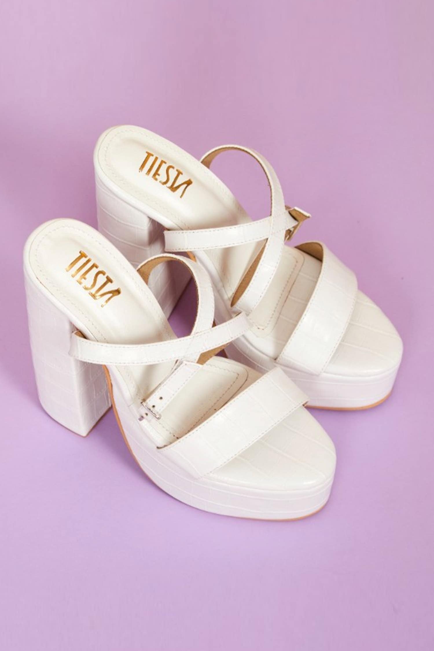 Tiesta - White Strappy Block Heels