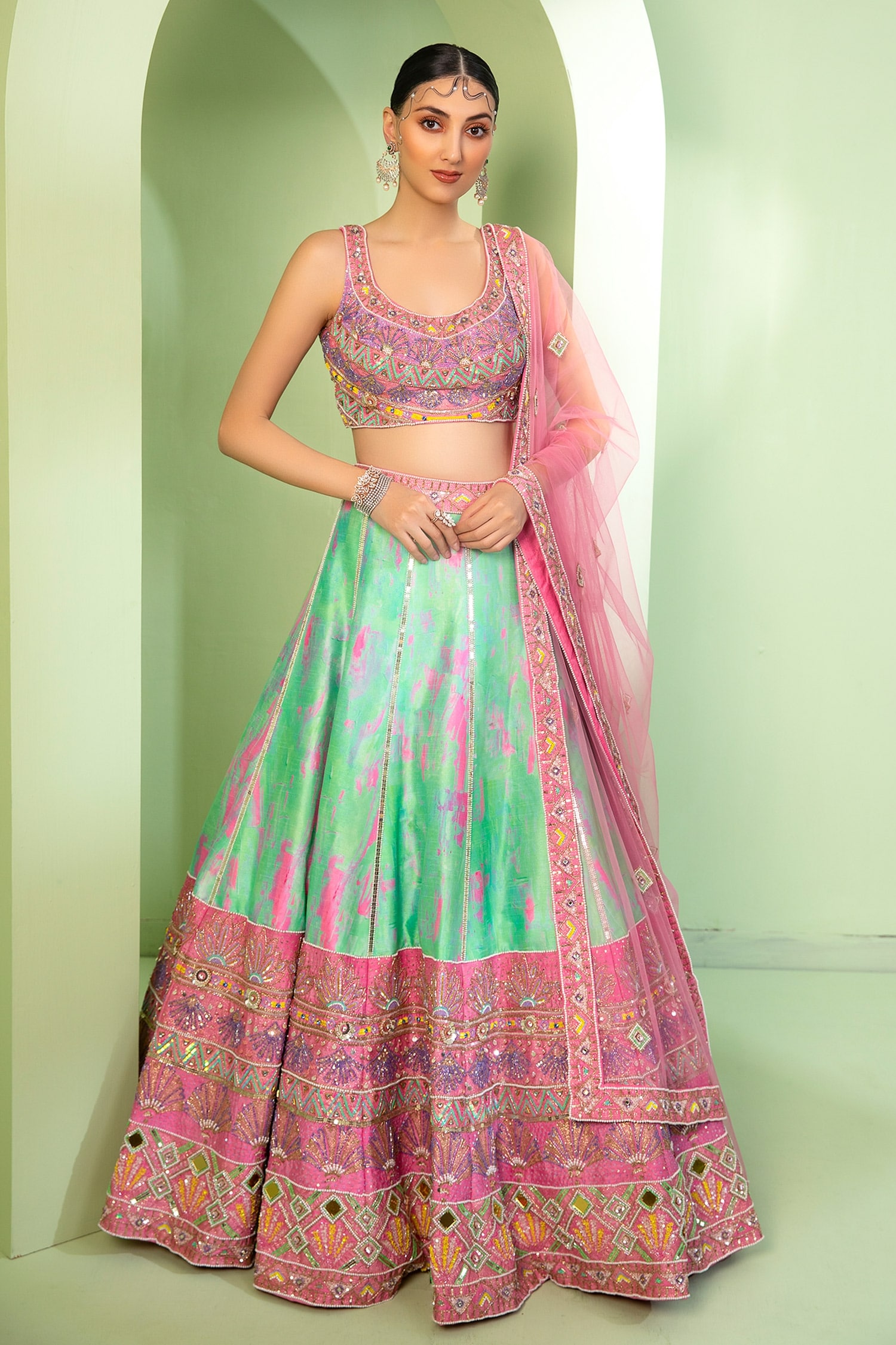 Buy Pink Floral Printed Silk Lehenga Choli With Dupatta Online At Zeel  Clothing