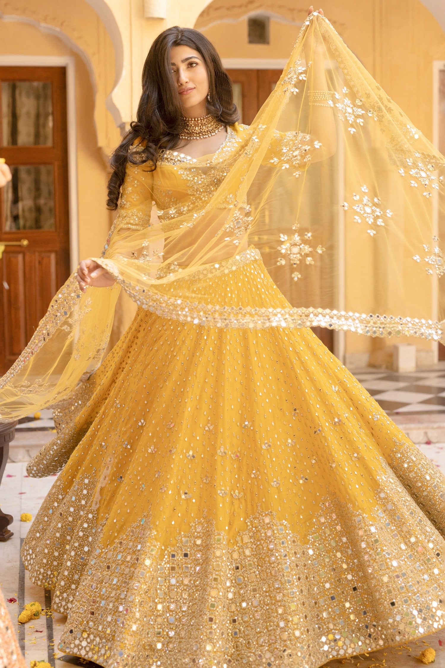 Bridal lehenga in yellow hot sale colour