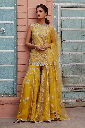 Armagh Organza Off White Kurta with Sharara Set