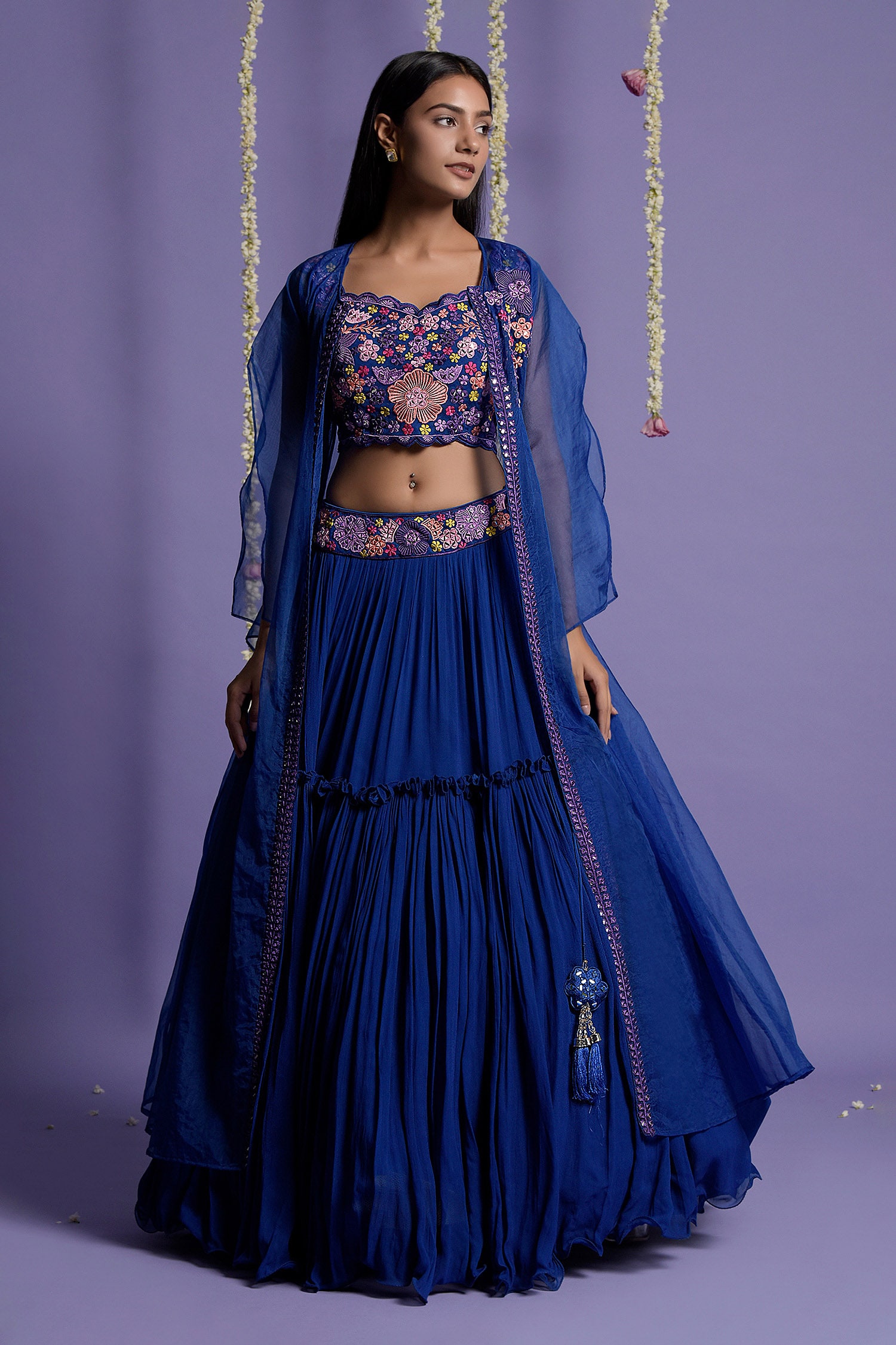 Electric Blue Cotton Shimmer Chanderi Gota Embroidered Lehenga Set Design  by Shikhar Sharma at Pernia's Pop Up Shop 2024