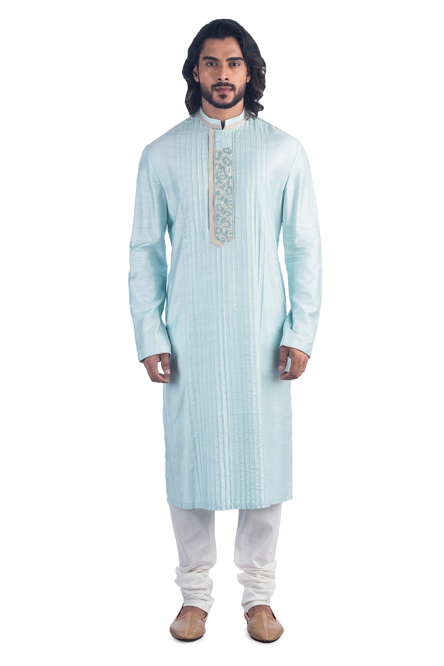 Poonam Kasera Blue Silk Pintuck Kurta Set