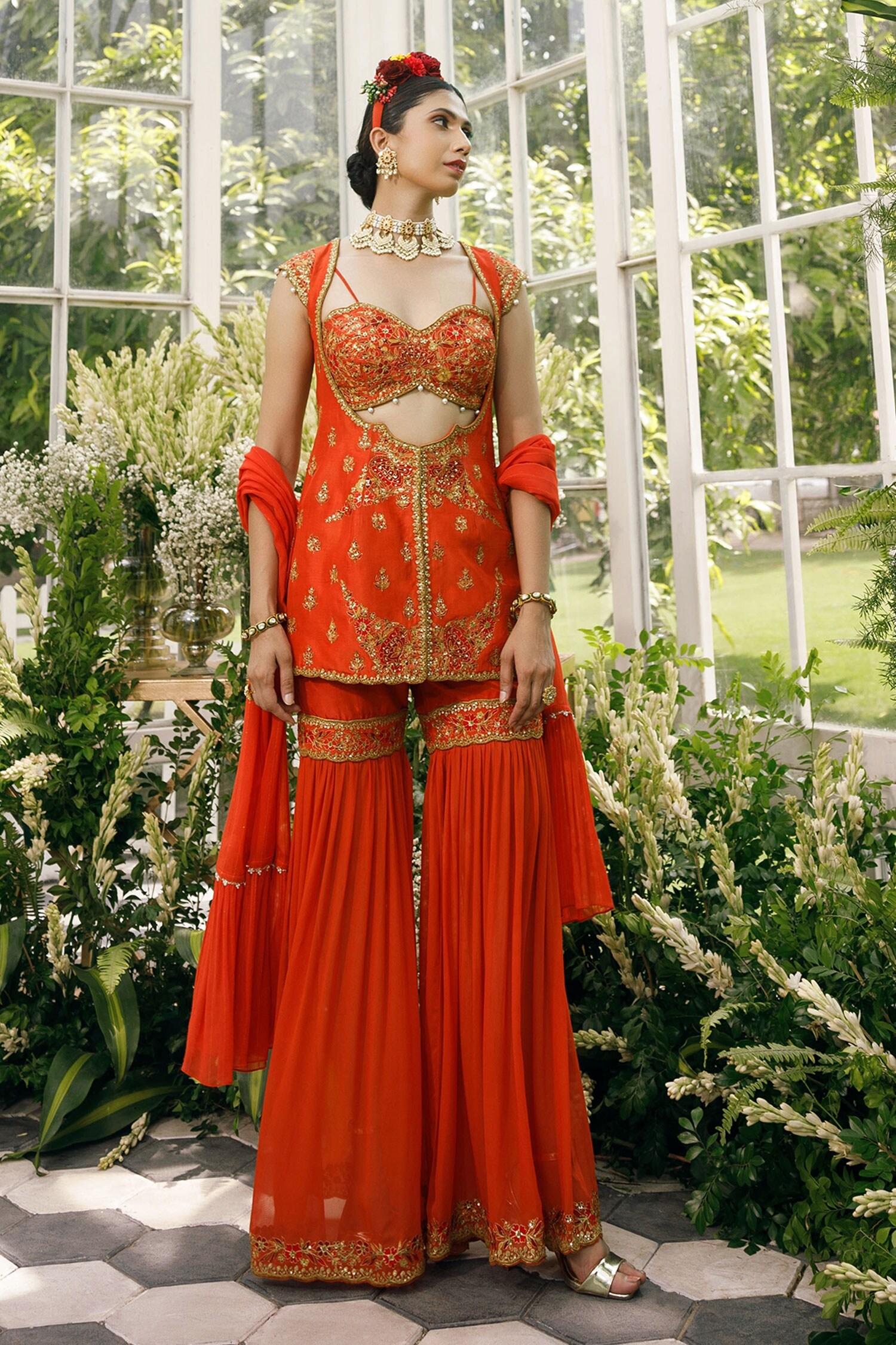 Buy Adi By Aditya Khandelwl Orange Silk Embroidered Jacket And Sharara