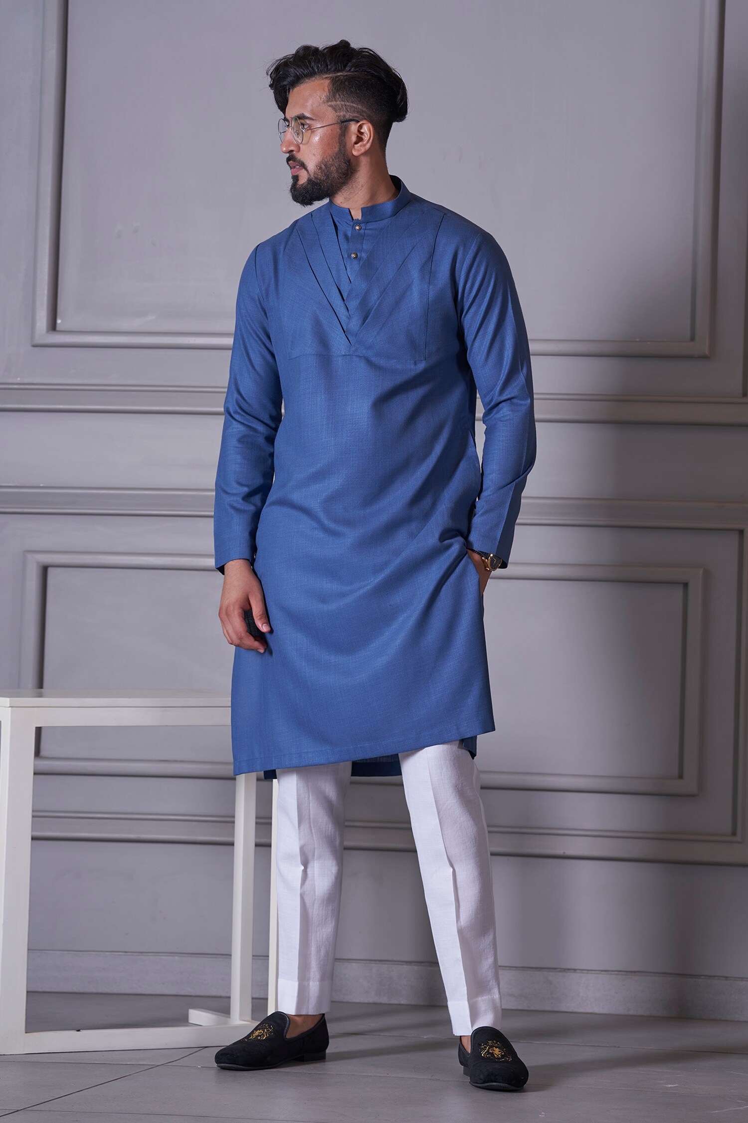 Buy Blue Cotton Plain Kurta Set For Men by Agape Online at Aza Fashions.