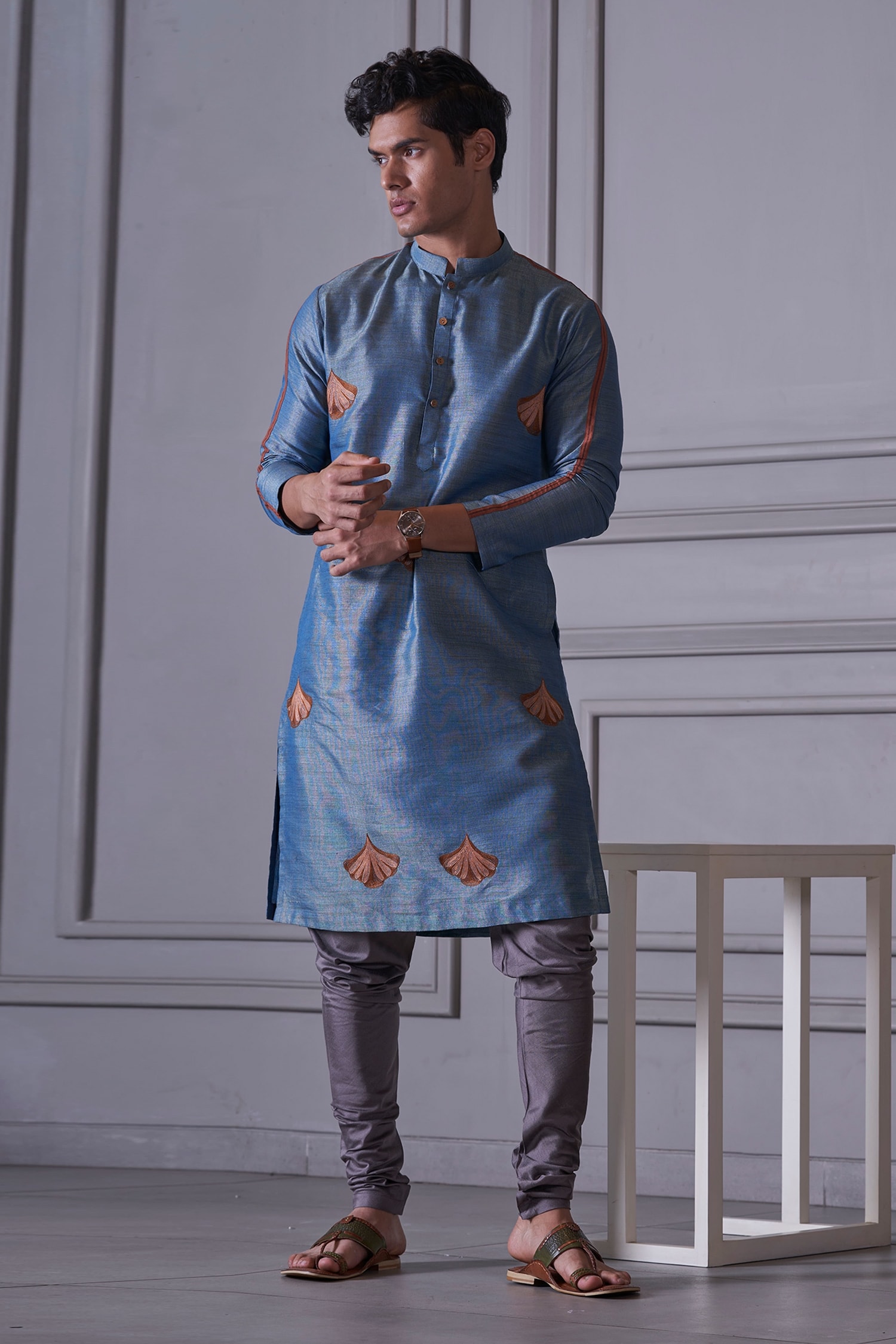 Buy Blue Silk Printed Floral Raglan Sleeve Kurta Set For Men by Agape  Online at Aza Fashions.