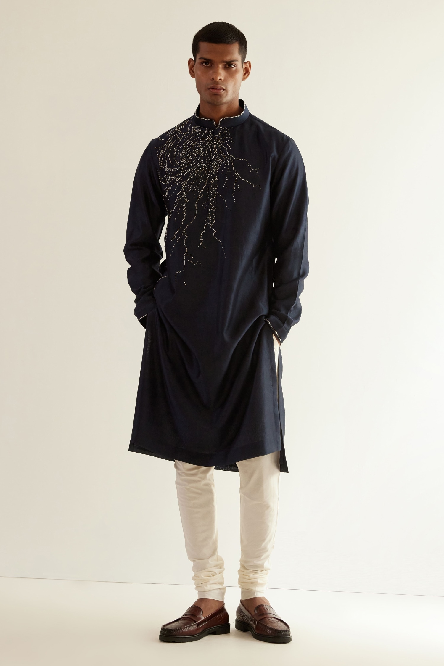 Buy Countrymade Blue Chanderi Embroidered Kurta Set Online | Aza Fashions