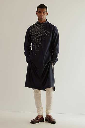 Blue Pure Chanderi Embroidery Kurta Set