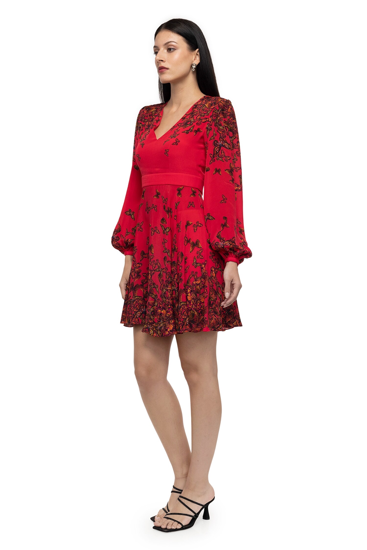 Buy Gaya Red Viscose Crepe Aponi Butterfly Print Dress Online Aza