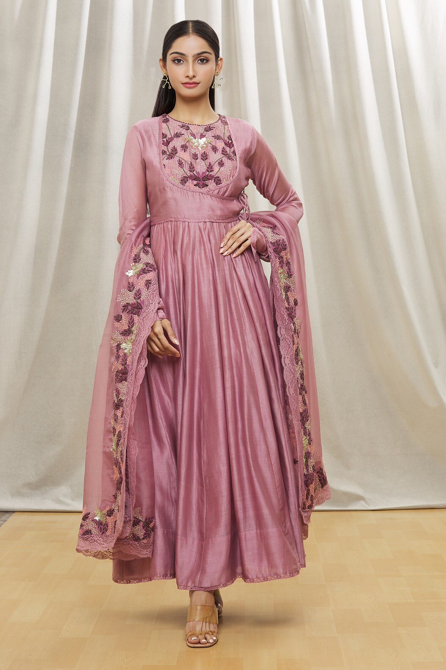 Buy Purple Kurtapure Silk Chanderi; Pantbamberg Silk; Angarkha Set