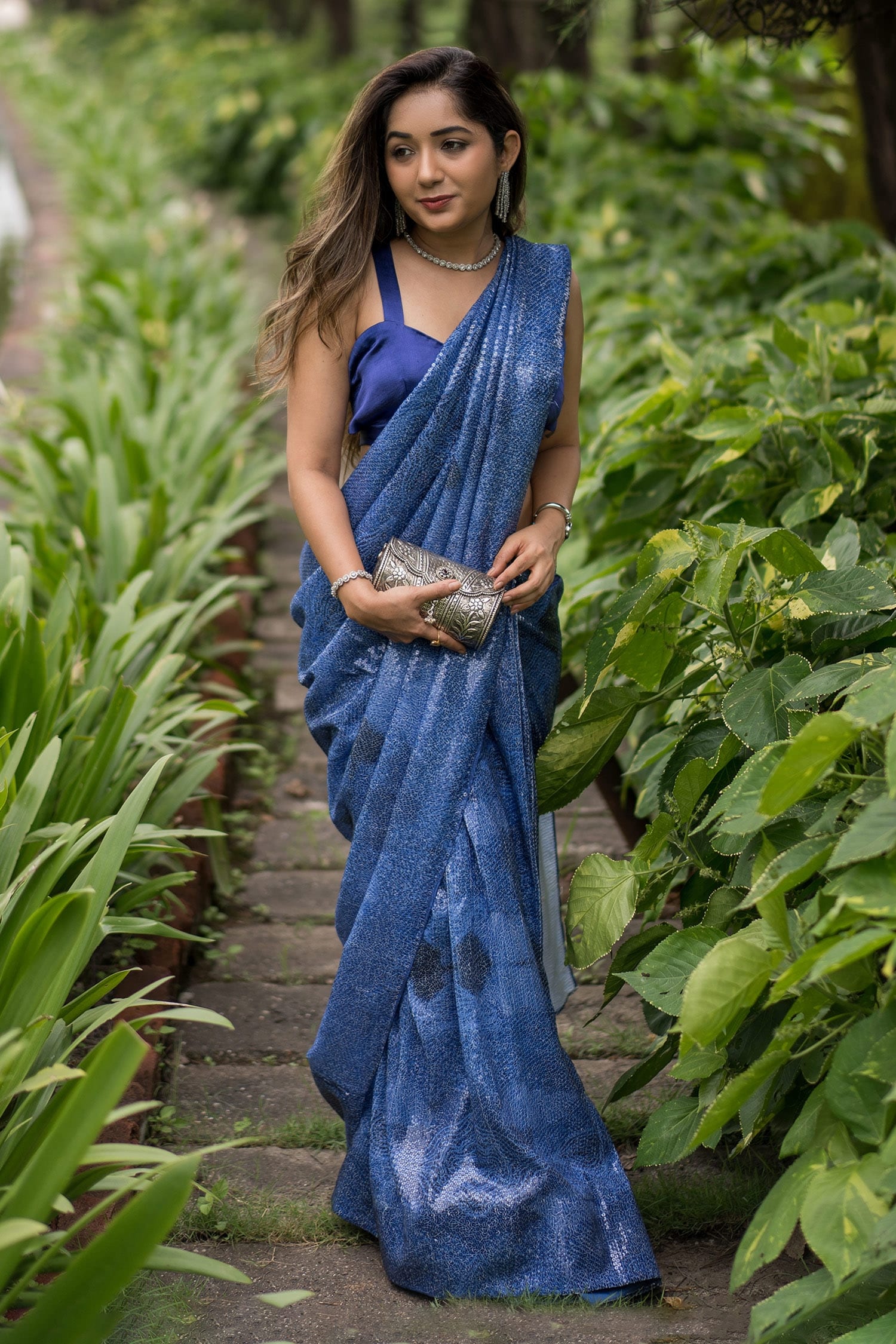 Buy Blue Saree Georgette And Blouse Raw Silk Sequin Work With Sleeveless  For Women by Nitika Gujral Online at Aza Fashions.