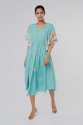 buy-blue-tencel-modal-twill-printed-flow-v-ruffle-yoke-kaftan-dress-for