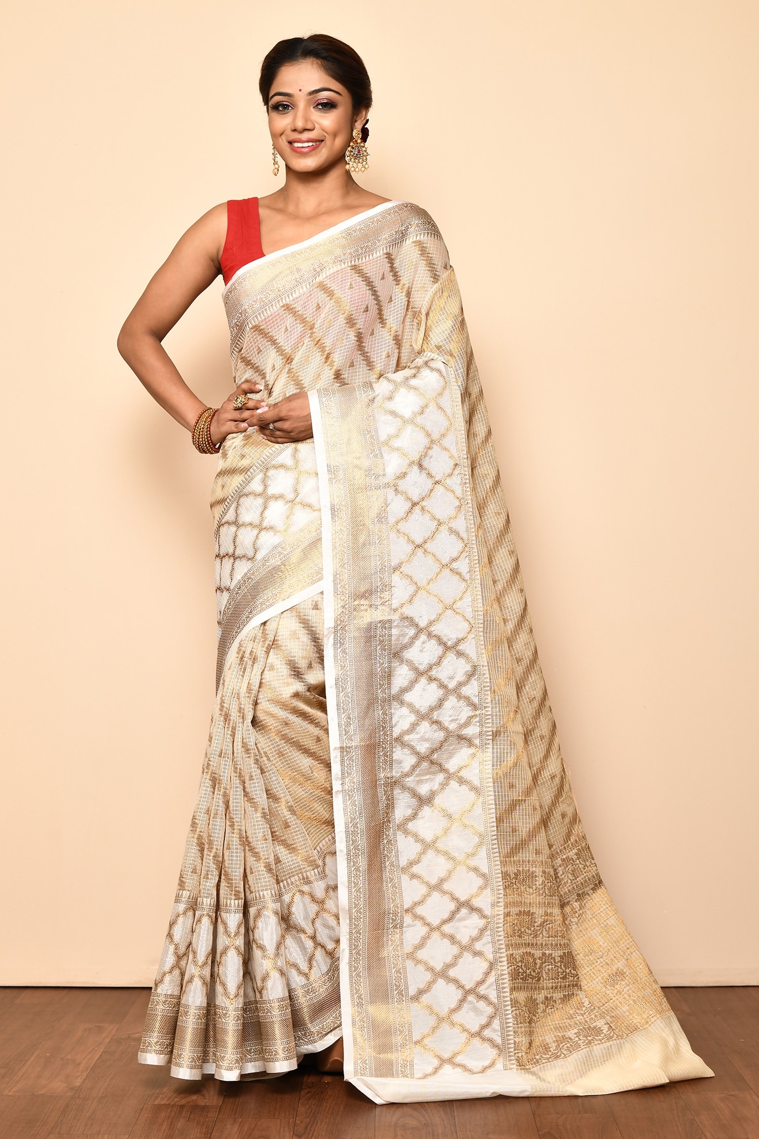 Arihant Rai Sinha Off White Banarasi Kota Silk Woven Geometric Motifs Saree For Women