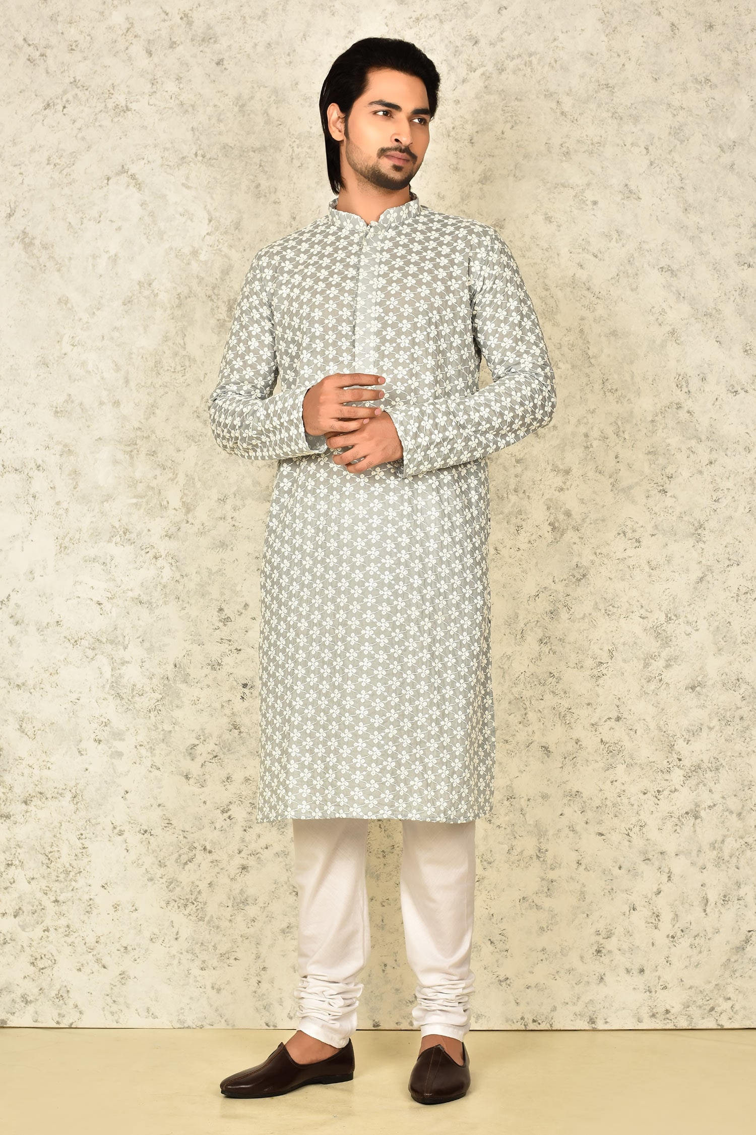 Buy Grey Cotton Embroidered Kurta Set For Men By Arihant Rai Sinha