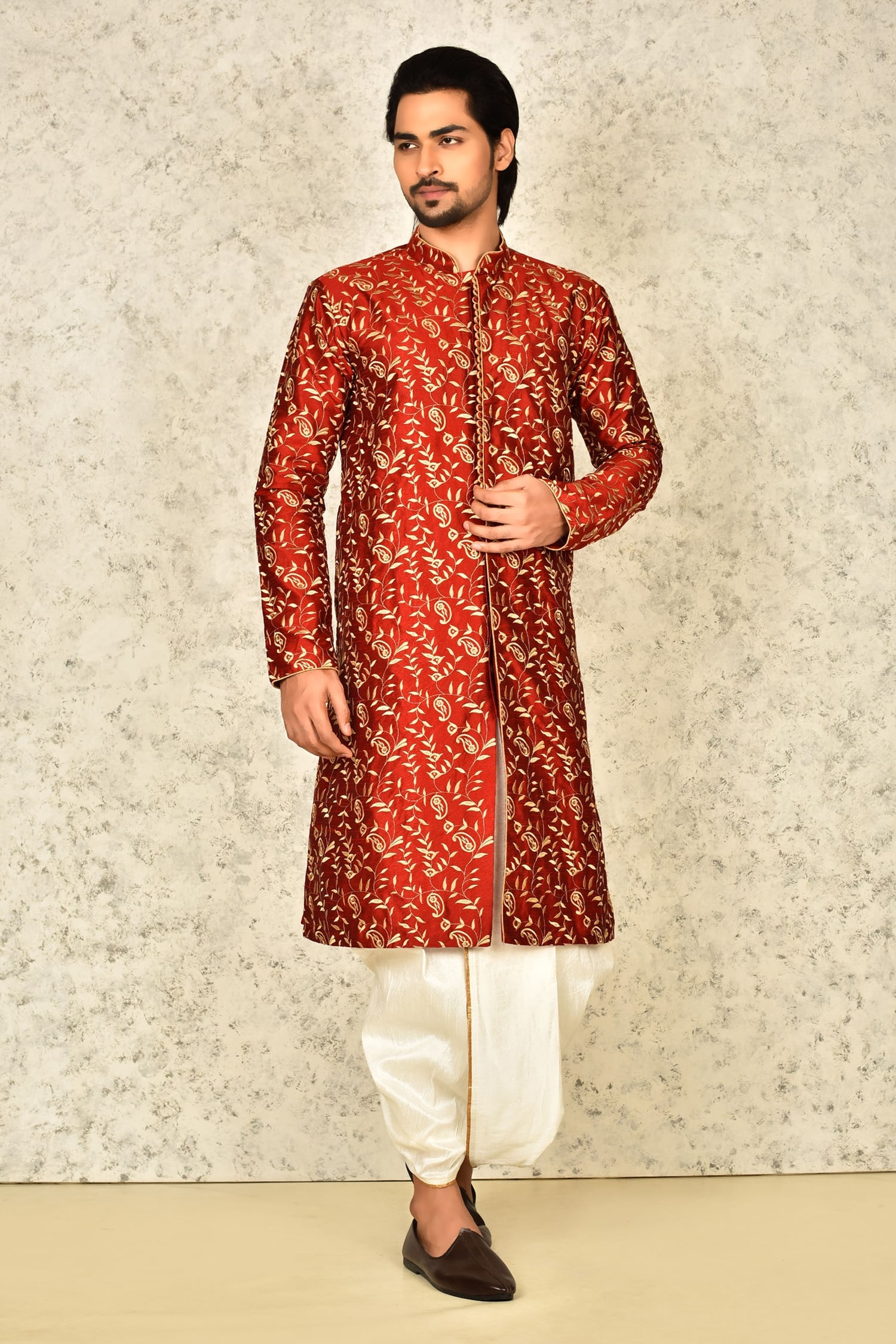 Leaf Embroidered Sherwani Set  (For Kids)