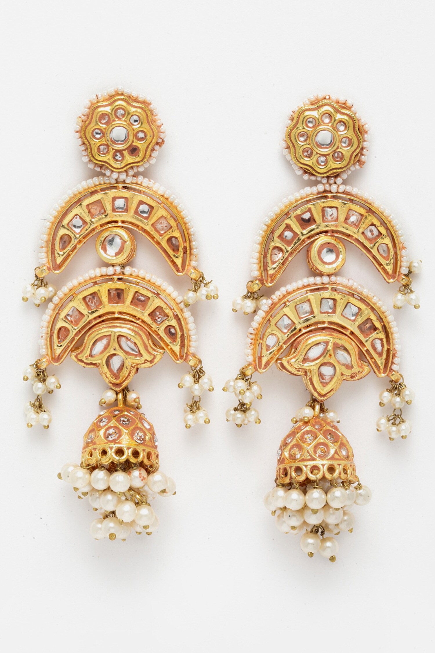 Buy Cream Kundan Embellished Jhumkas by Dugran By Dugristyle Online at ...