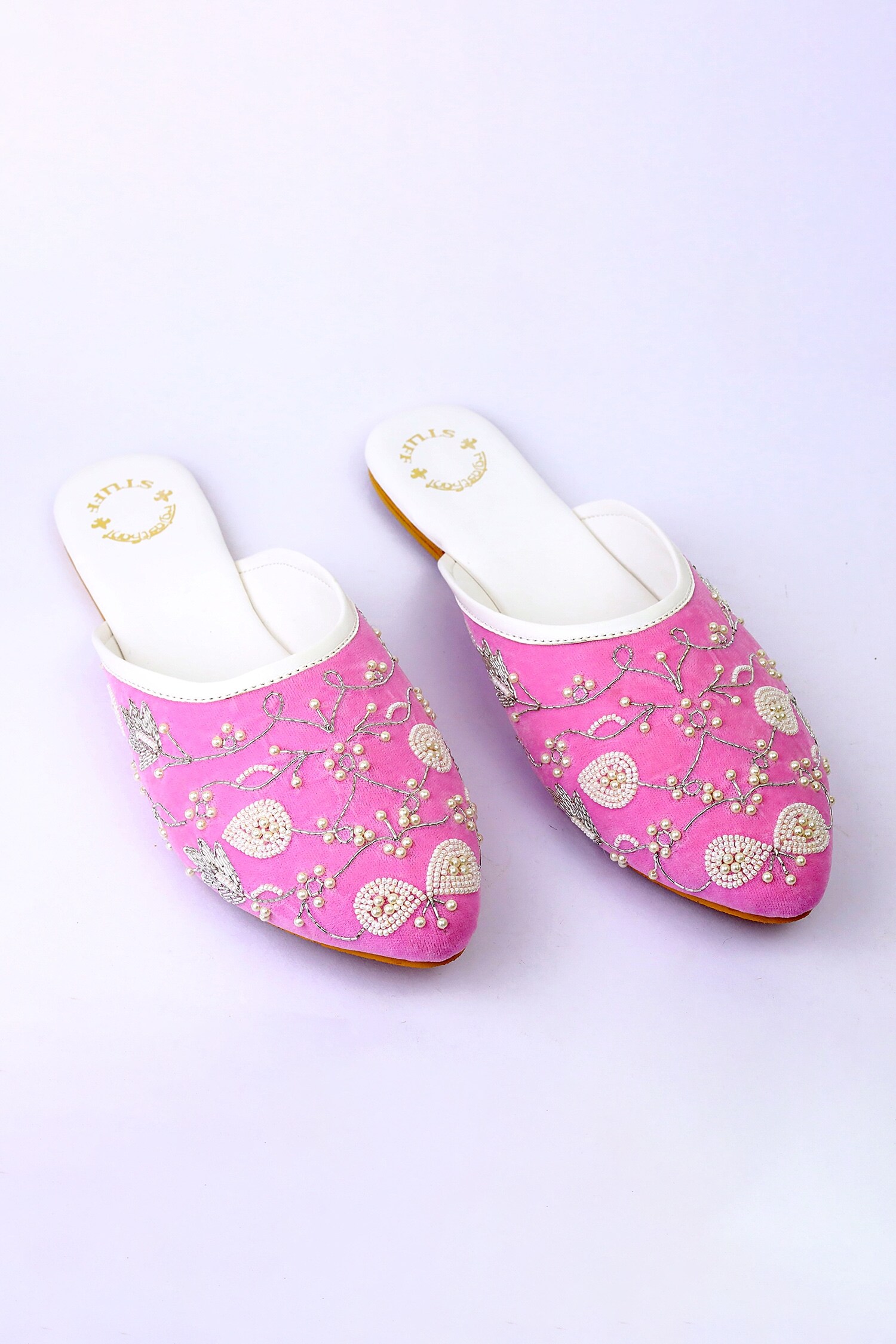 Buy Rajasthani Stuff Pink Suede Shiras Embroidered Mules Online Aza Fashions