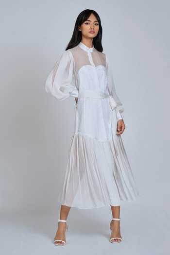 Elegant Organza White Co-ord Set with Intricate Thread Work