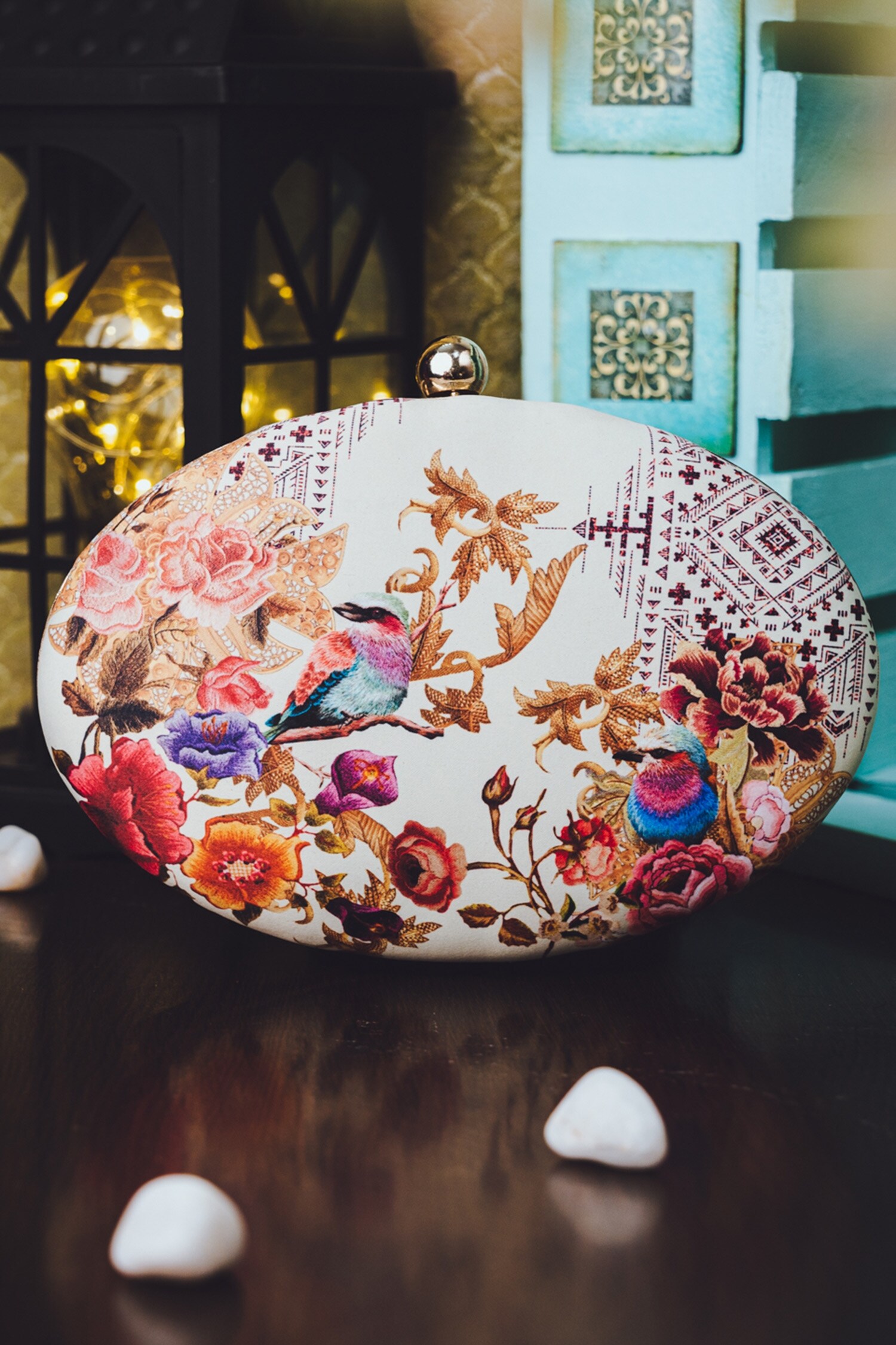 Buy Multi Color Printed Bird Oval Clutch by NR BY NIDHI RATHI Online at