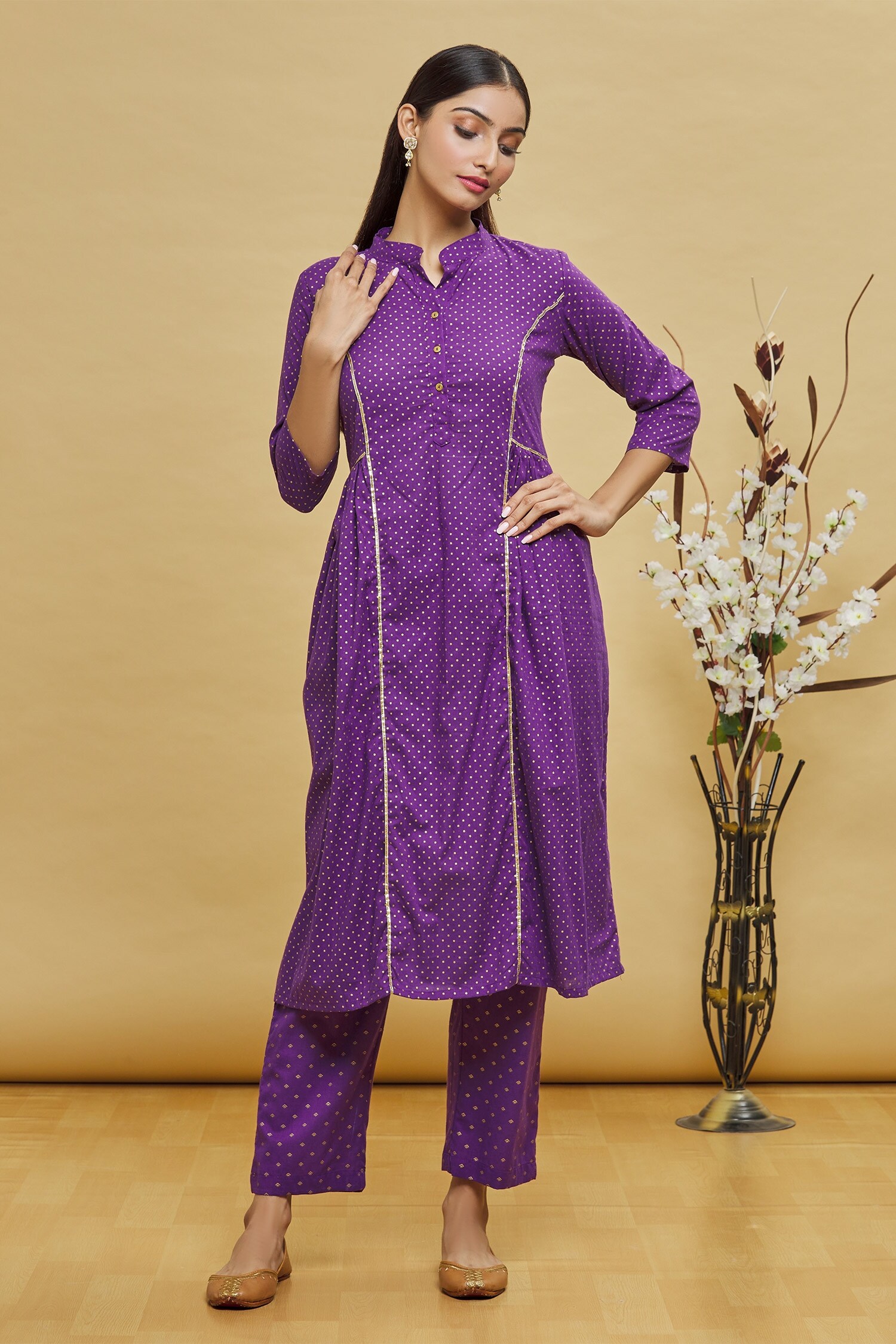 Buy Aryavir Malhotra Purple Cotton Geometric Print Kurta And Pant Set
