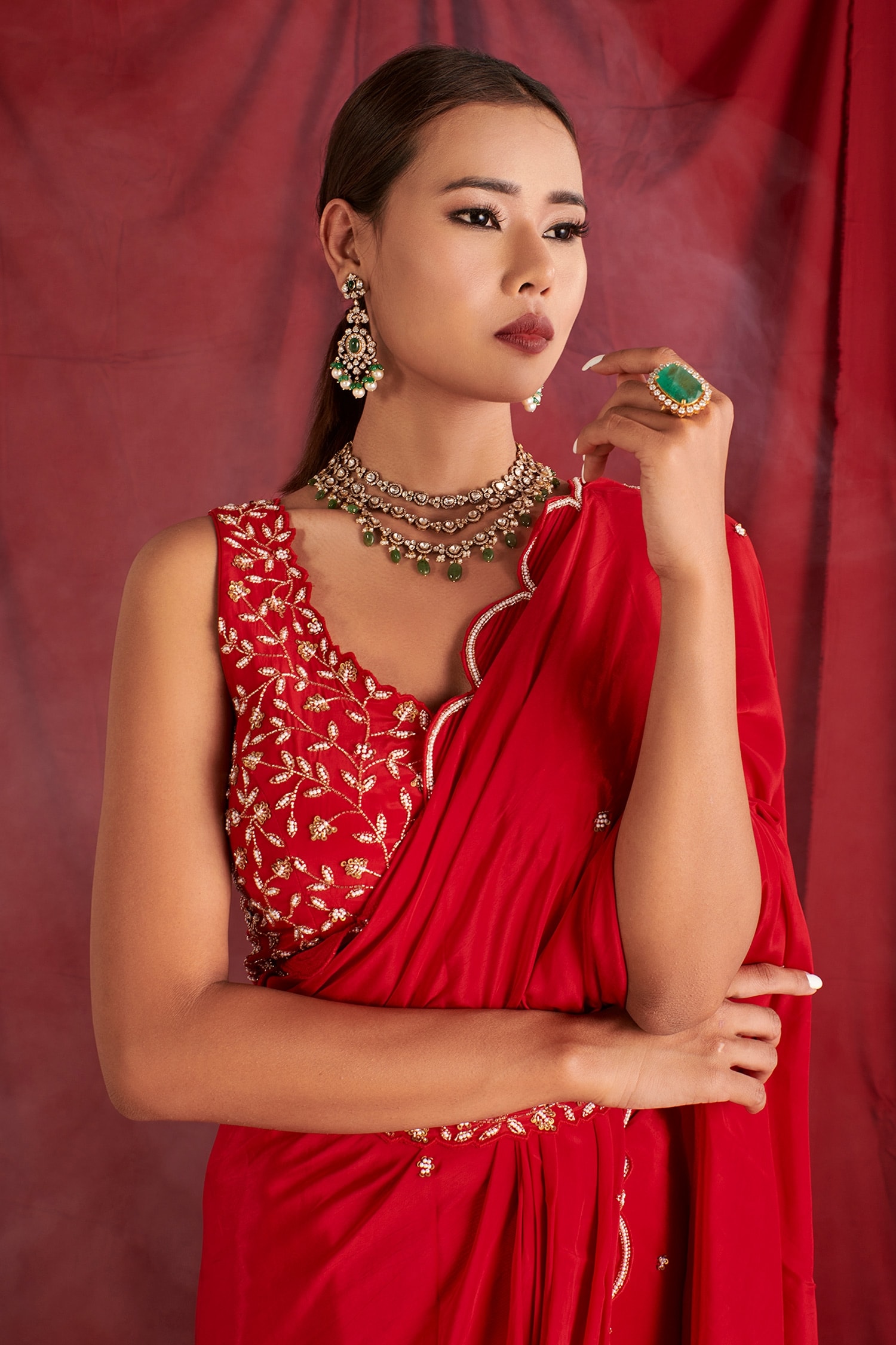 Buy YAMUNA PRIYA Printed Bollywood Cotton Blend Red Sarees Online @ Best  Price In India | Flipkart.com