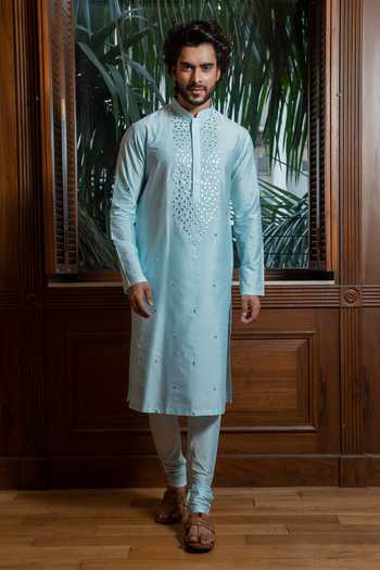 Grey Kurta Pant Set With Abla Work For Men main image 1