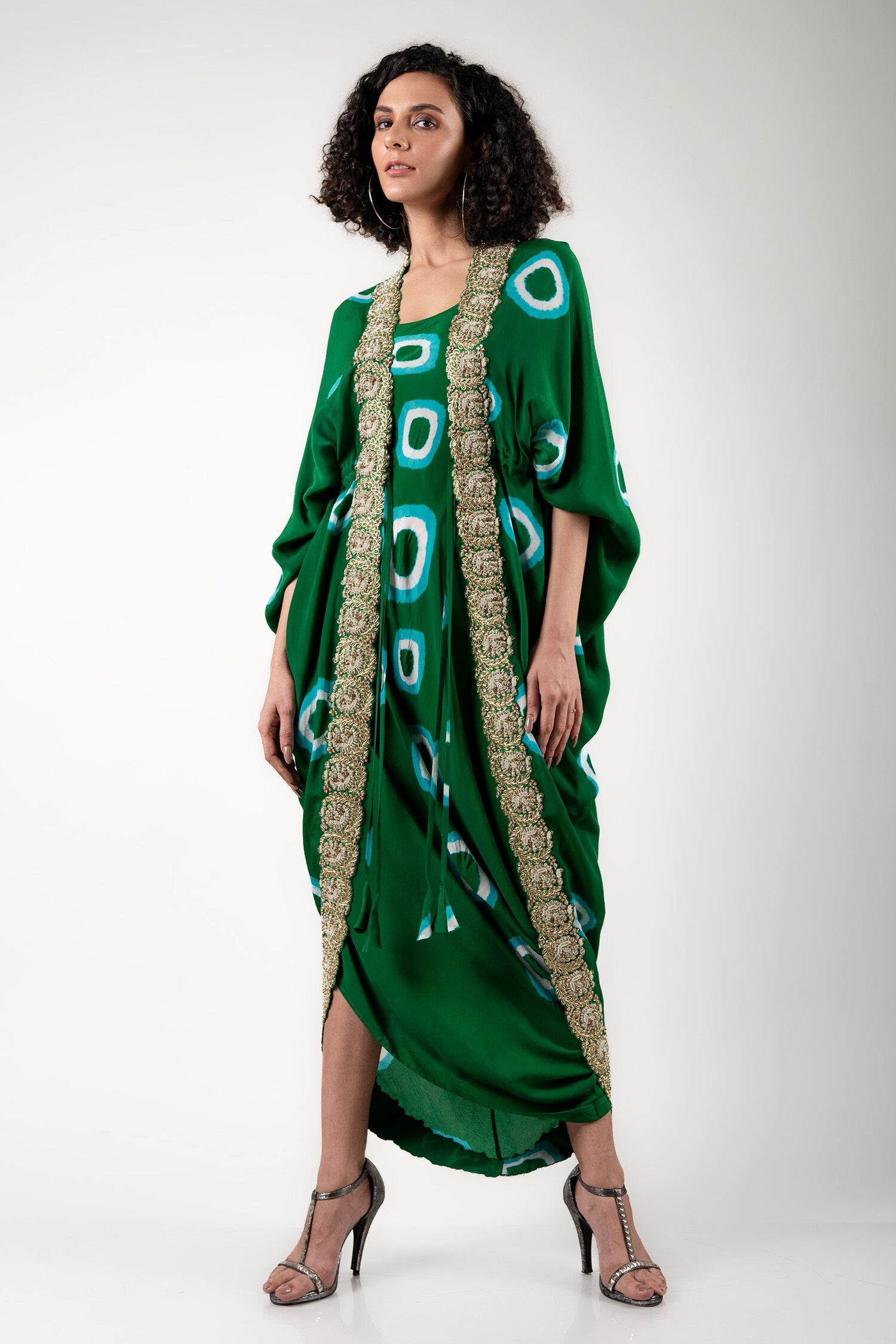 Buy Green Crepe Hand Dyed And Embroidered Polka Tie-dye Kite & Dress ...