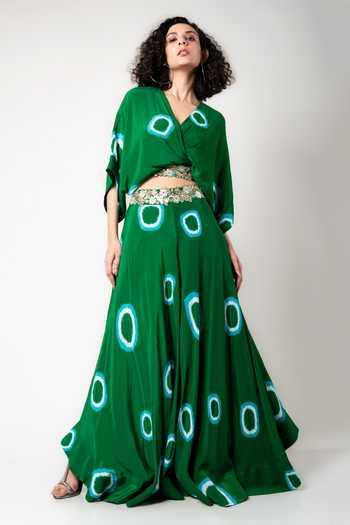 Red Crepe Kaftan Pant Set Embroidered Indian Festive Wear main image 1