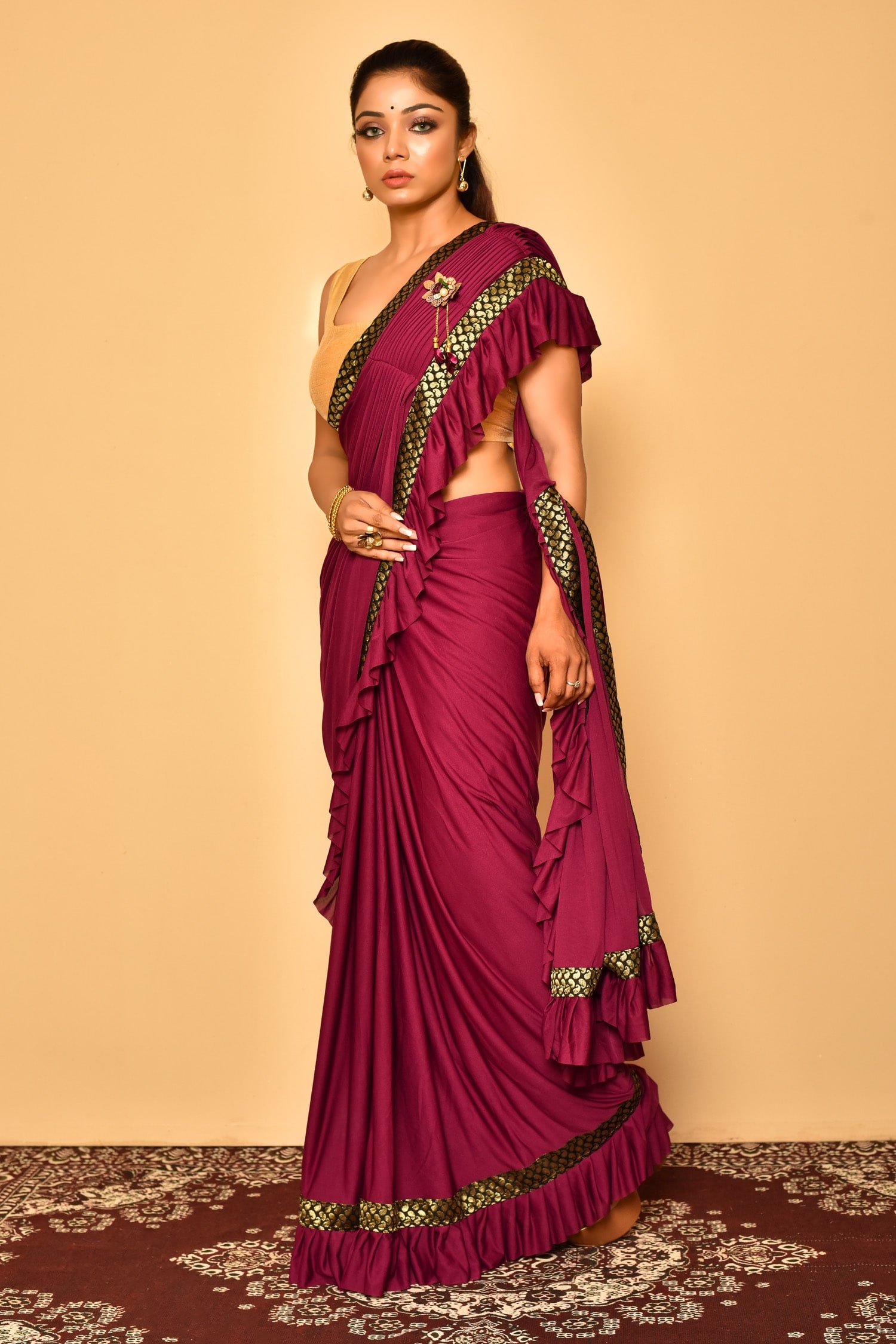 Arihant Rai Sinha Purple Chiffon Pre-draped Saree For Women