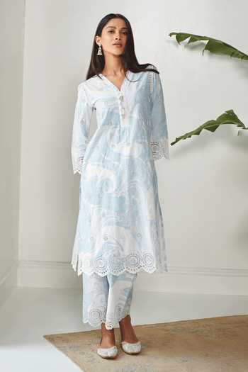 Rosabelle Steel Blue Mulmul Supima Cotton Kurta Set main image 0