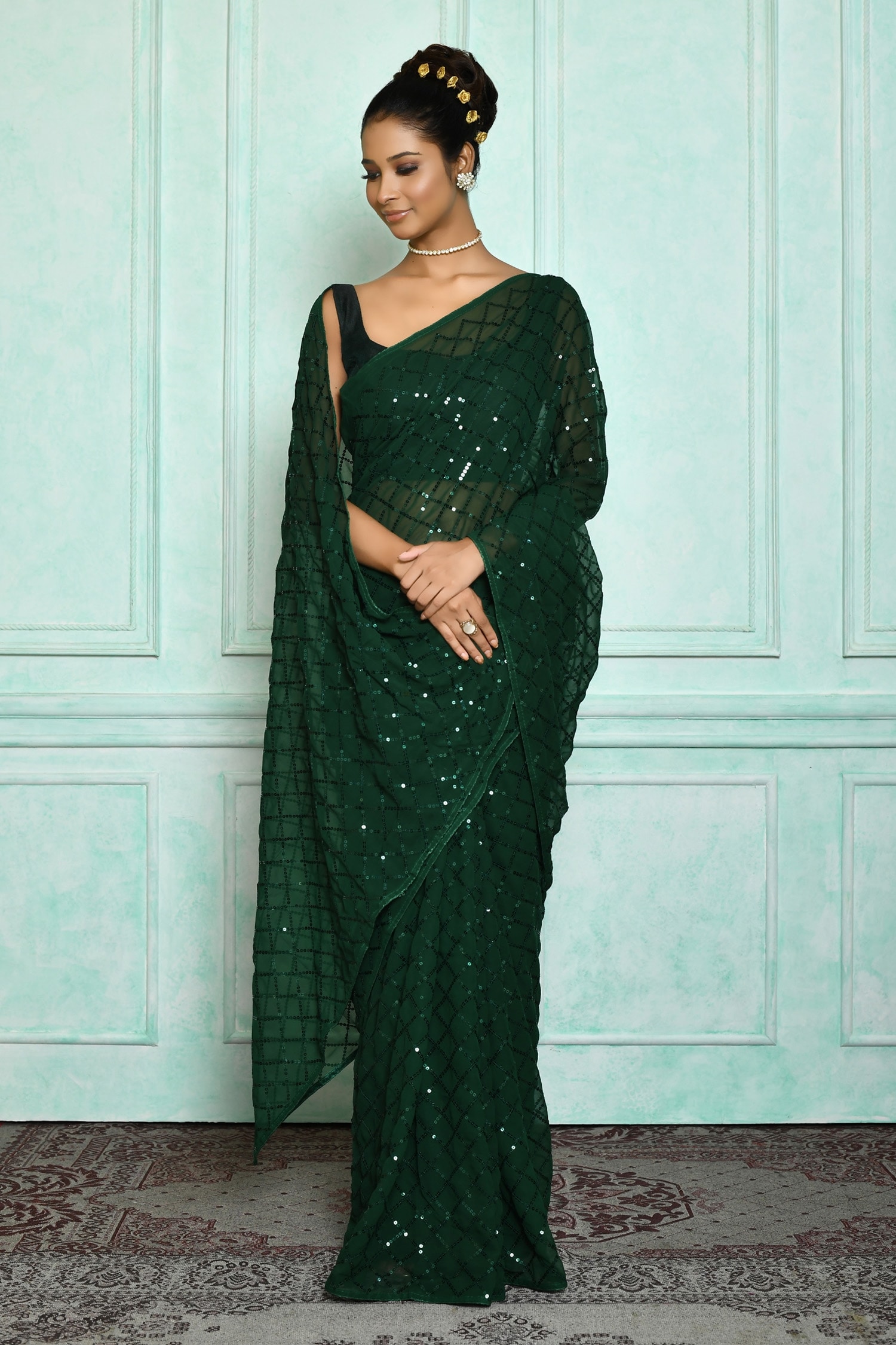 Buy Green Saree Georgette Embroidered Sequins For Women by Nazaakat by  Samara Singh Online at Aza Fashions.