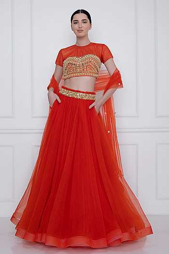 Buy Red Net Embellished Sequin Dupatta For Women by DILNAZ Online at ...
