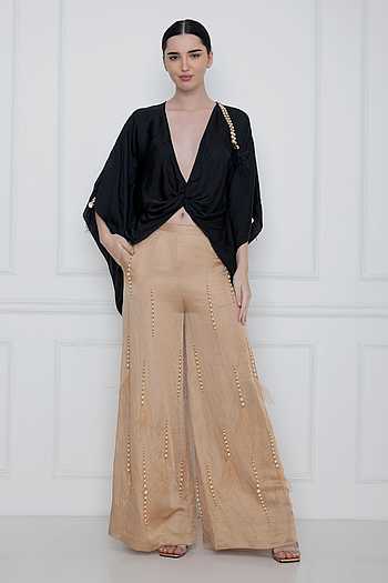 Chic V neck Jacket Style embroidered kaftan Black